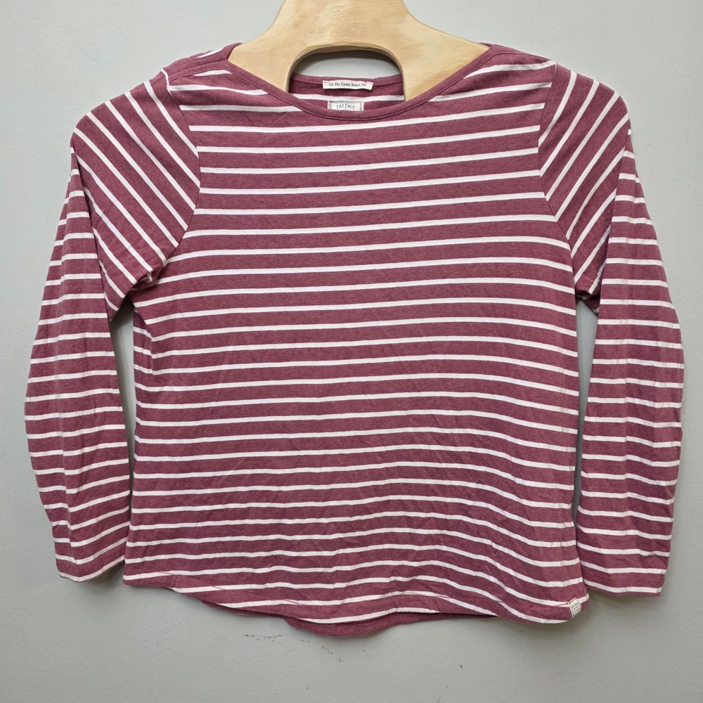 Fat Face Classic Breton Tee Womens 12 Pink Rose White Striped Long Sleeve Cotton
